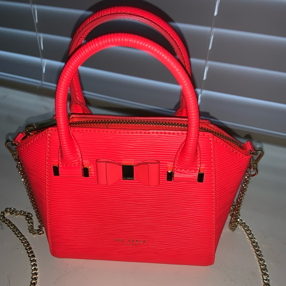 Ted Baker Ddella bow leather mini bag in neon orange